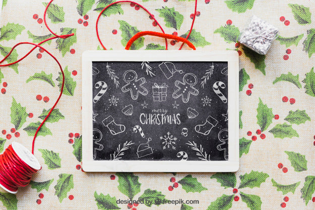 Free Christmas Mockup With Chalkboard Psd