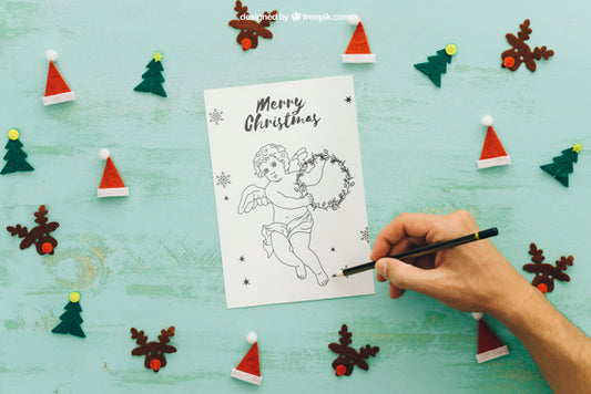 Free Christmas Mockup With Hand Drawing Psd