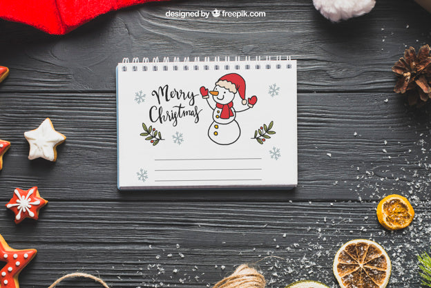 Free Christmas Mockup With Notepad Psd