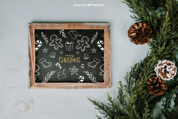 Free Christmas Mockup With Slate Psd