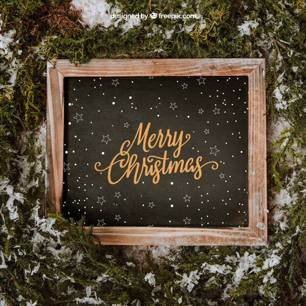 Free Christmas Mockup With Slate Psd