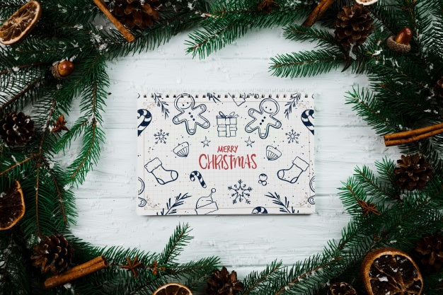 Free Christmas Mockup With Spiral Notepad Psd