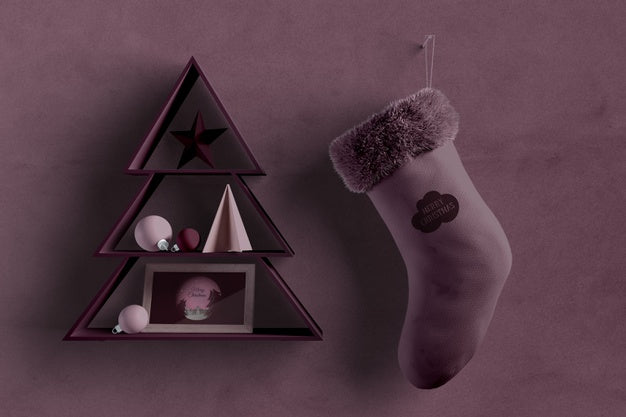 Free Christmas Tree Shape On Wall With Sock Beside Psd