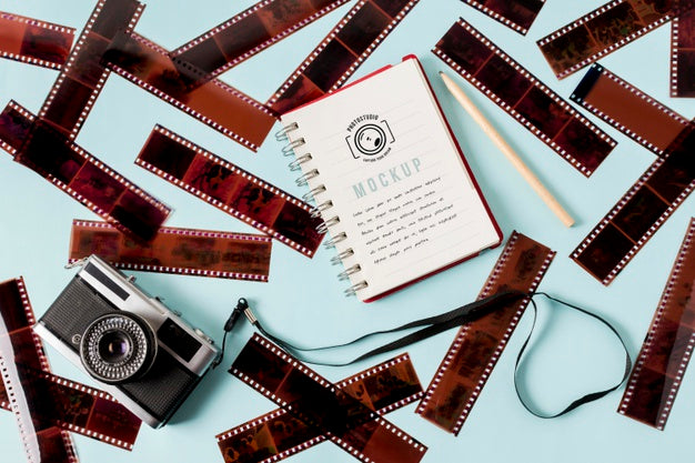 Free Cinema Film Rolls With Notebook Psd