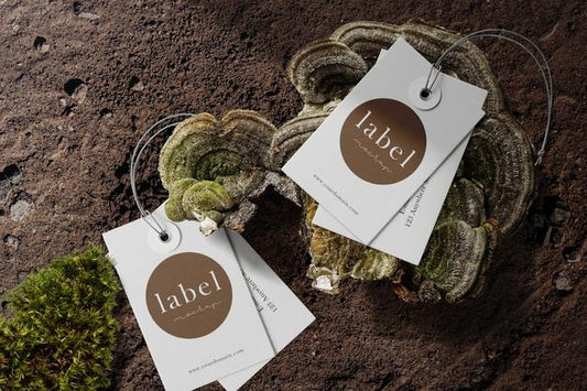 Free Clean Minimal Double Label Mockup On Shroom And Moss Background. Psd File. Psd