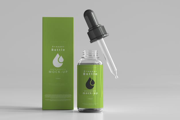 Free Clear Glass Dropper Bottle Mockup With Box Psd