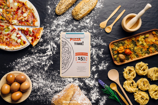 Free Clip Board Mockup With Pizza Design Psd