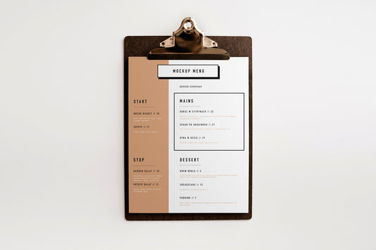 Free Clipboard Menu Mockup