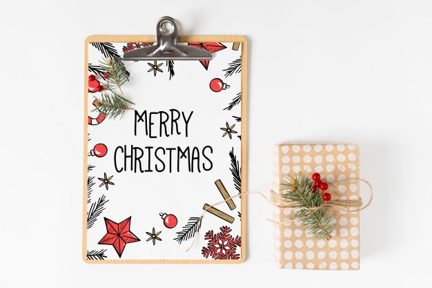 Free Clipboard Mockup With Christmas Composition Psd