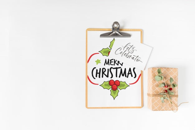 Free Clipboard Mockup With Christmas Composition Psd