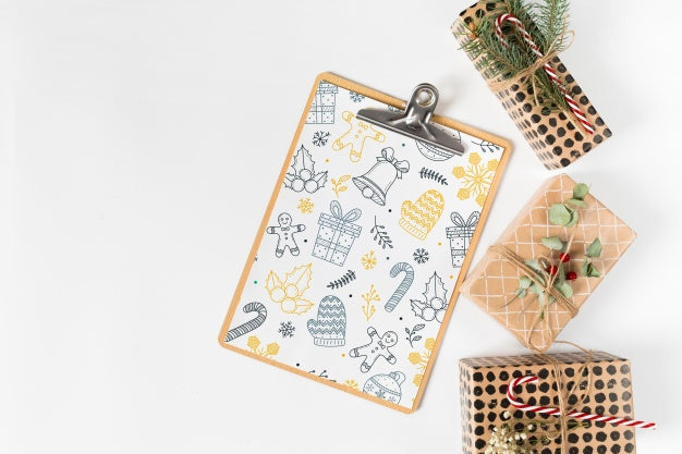 Free Clipboard Mockup With Christmas Composition Psd