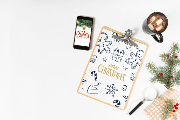 Free Clipboard Mockup With Christmas Composition Psd