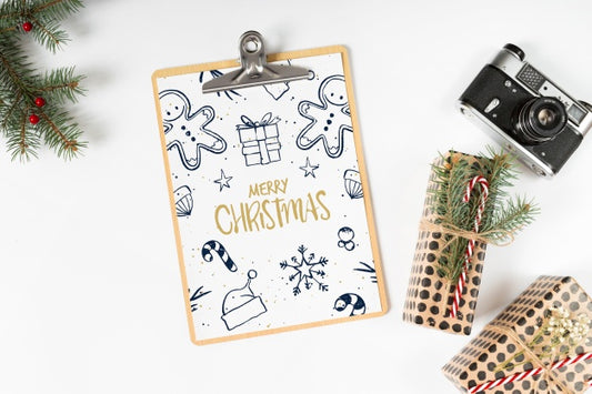 Free Clipboard Mockup With Christmas Composition Psd