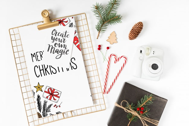 Free Clipboard Mockup With Christmas Composition Psd