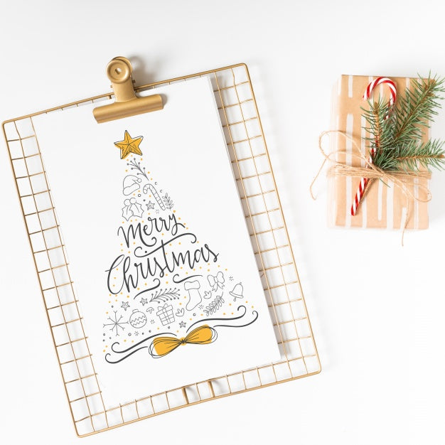 Free Clipboard Mockup With Christmas Composition Psd