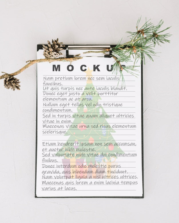 Free Clipboard Mockup With Christmas Decoration Psd