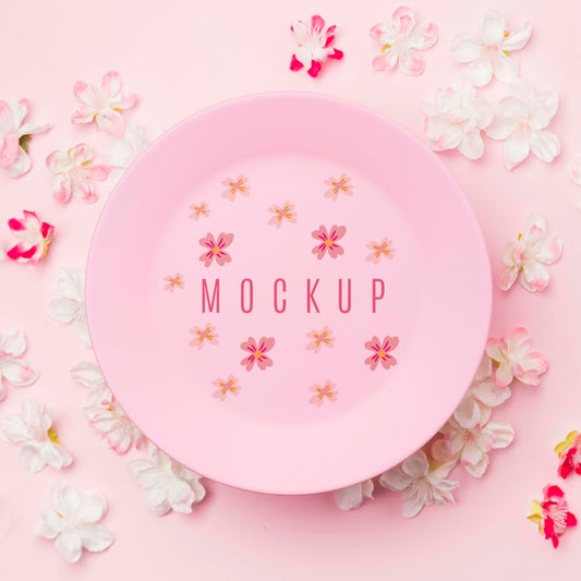 Free Close Up Ink Plate Mockup Surrounded By Jasmine Flowers Psd