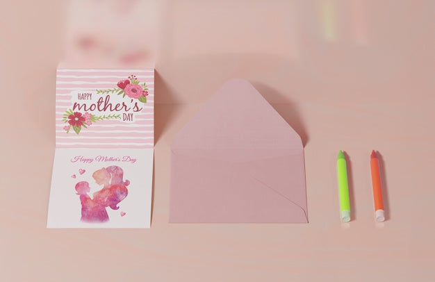 Free Close-Up Mothers Day Greeting Card With Envelope Psd