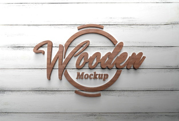 Free Close Up On Wooden Logotype Mockup Psd