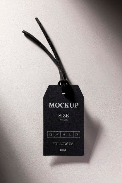 Free Clothing Black Size Tag Mock-Up Flat Lay Psd