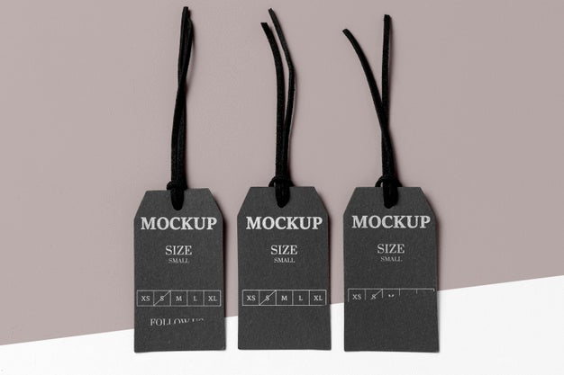 Free Clothing Black Size Tag Mock-Up Top View Psd