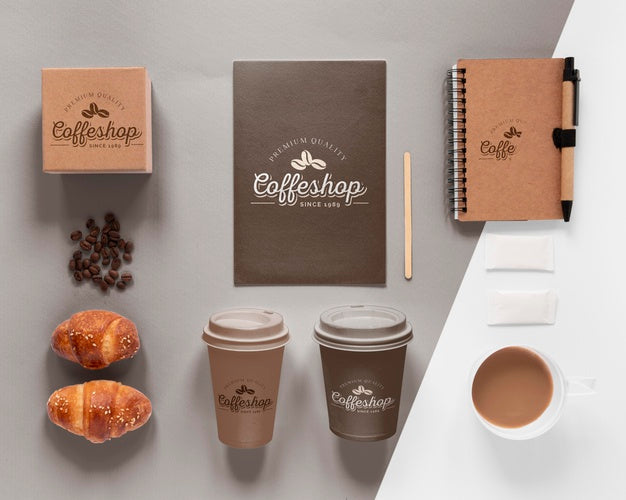 Free Coffee Branding Items Assortment Top View Psd