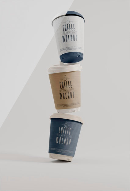 Free Coffee Branding Levitation Mockup Psd