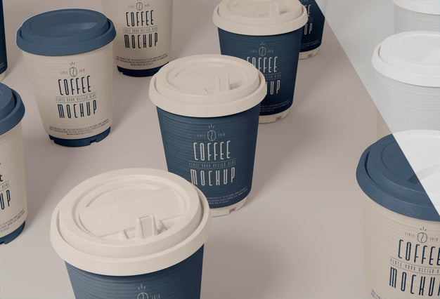 Free Coffee Cups Arrangement High Angle Psd