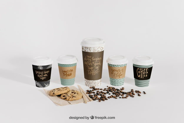 Free Coffee Mockup With Five Cups Psd