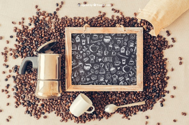 Free Coffee Mockup With Slate And Coffee Pot Psd