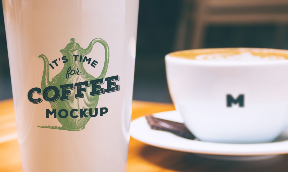 Free Coffee Mug and Cappuccino Coffee Cup Mockup