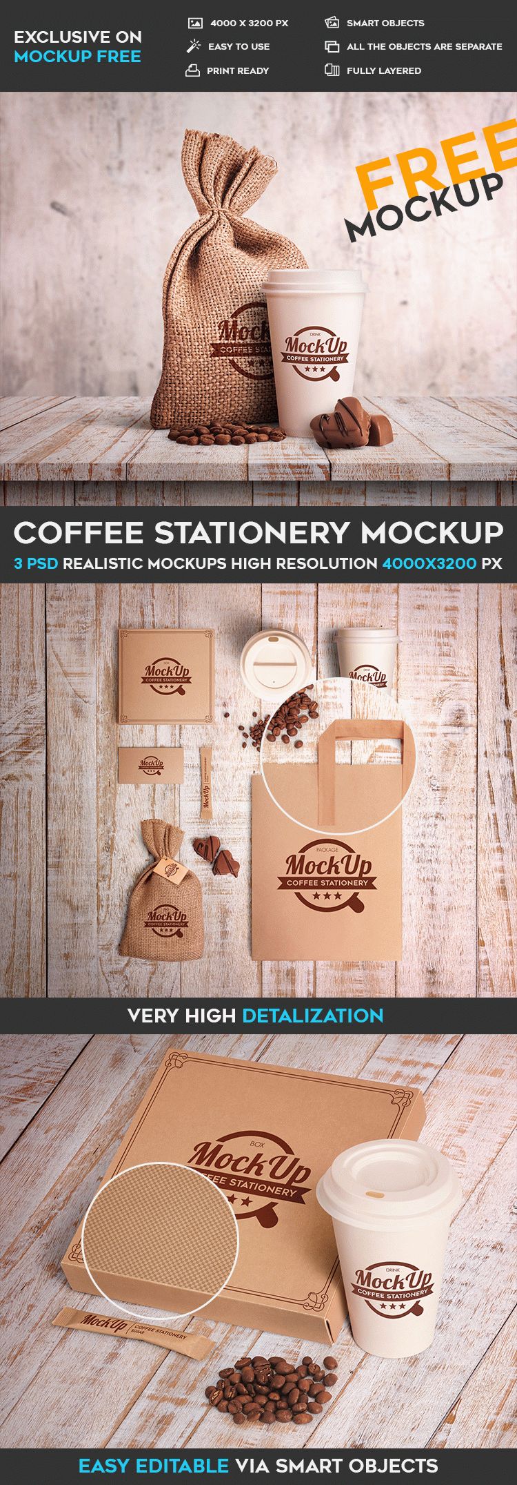 Free Coffee Stationary – Psd Mockup