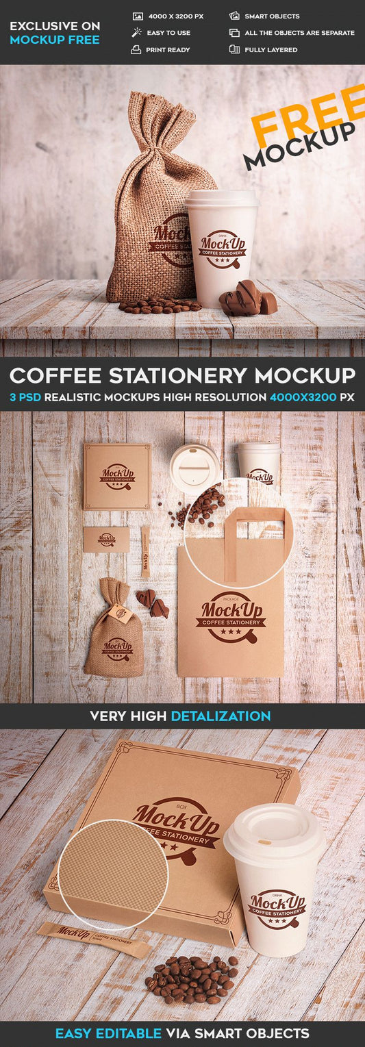 Free Coffee Stationary – Psd Mockup