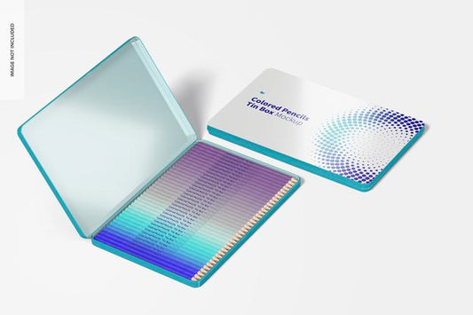 Free Colored Pencils Tin Boxes Mockup, Perspective View Psd