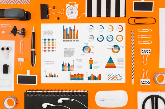 Free Colorful Graphics Mock-Up On Orange Background Psd