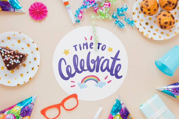 Free Colorful Happy Birthday Concept Mock-Up Psd