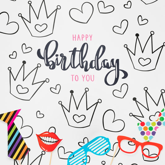 Free Colorful Happy Birthday Concept Mock-Up Psd