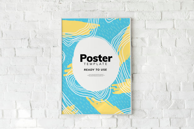 Free Colorful Poster Template On A White Brick Wall Psd