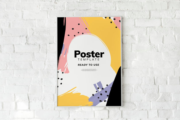 Free Colorful Poster Template On A White Brick Wall Psd