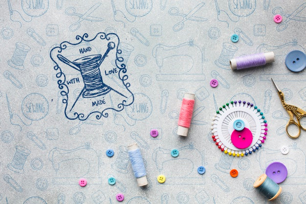 Free Colorful Sewing Equipment Mock-Up Psd