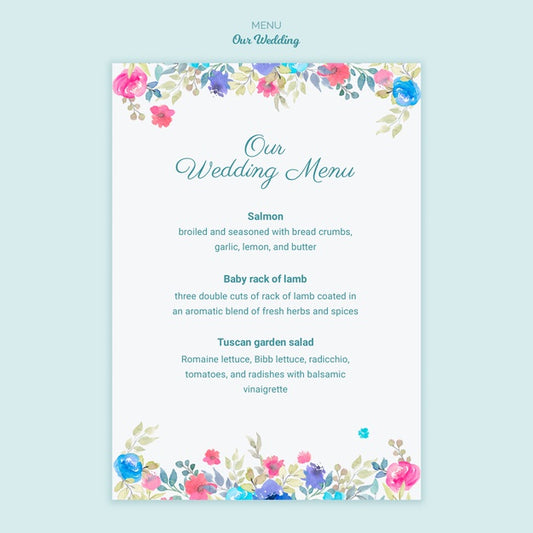 Free Colorful Wedding Concept Menu Psd