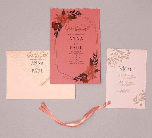 Free Colorful Wedding Invitation With Menu Psd