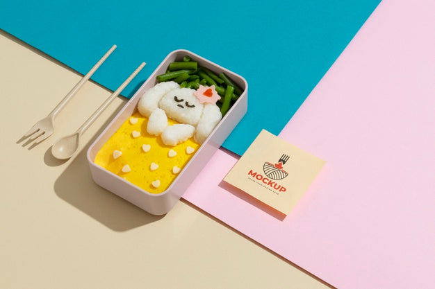 Free Composition Of Bento Box With Mock-Up Card Psd