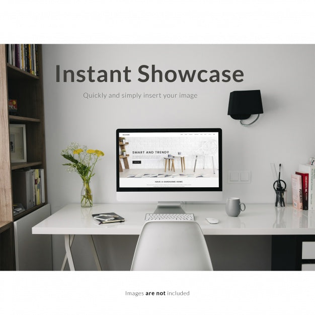 Free Computer On Office Desktop Mock Up Psd
