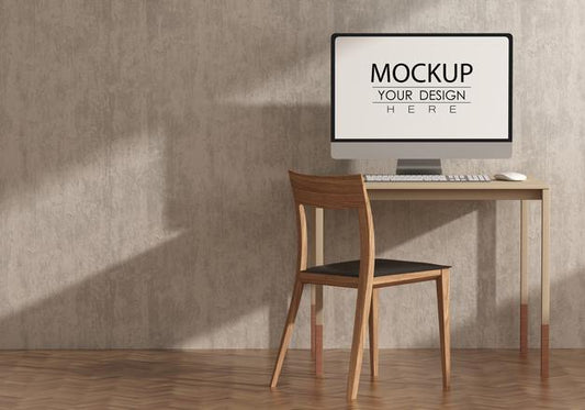 Free Computer On Table In Work Space Psd Mockup Psd