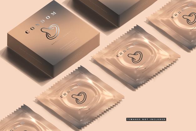 Free Condom Box And Foil Packaging Mockup Psd