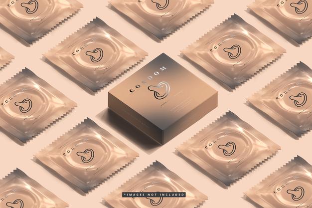 Free Condom Box And Foil Packaging Mockup Psd