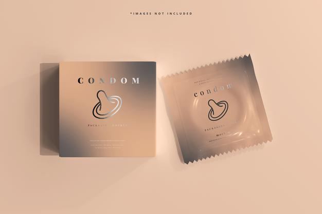 Free Condom Box And Foil Packaging Mockup Psd