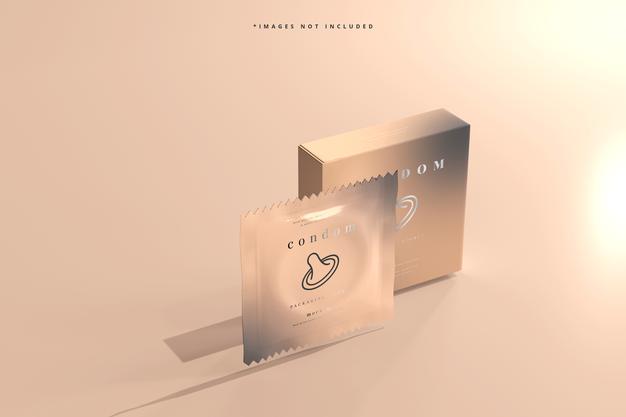 Free Condom Box And Foil Packaging Mockup Psd