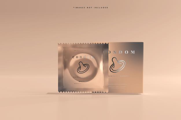 Free Condom Box And Foil Packaging Mockup Psd